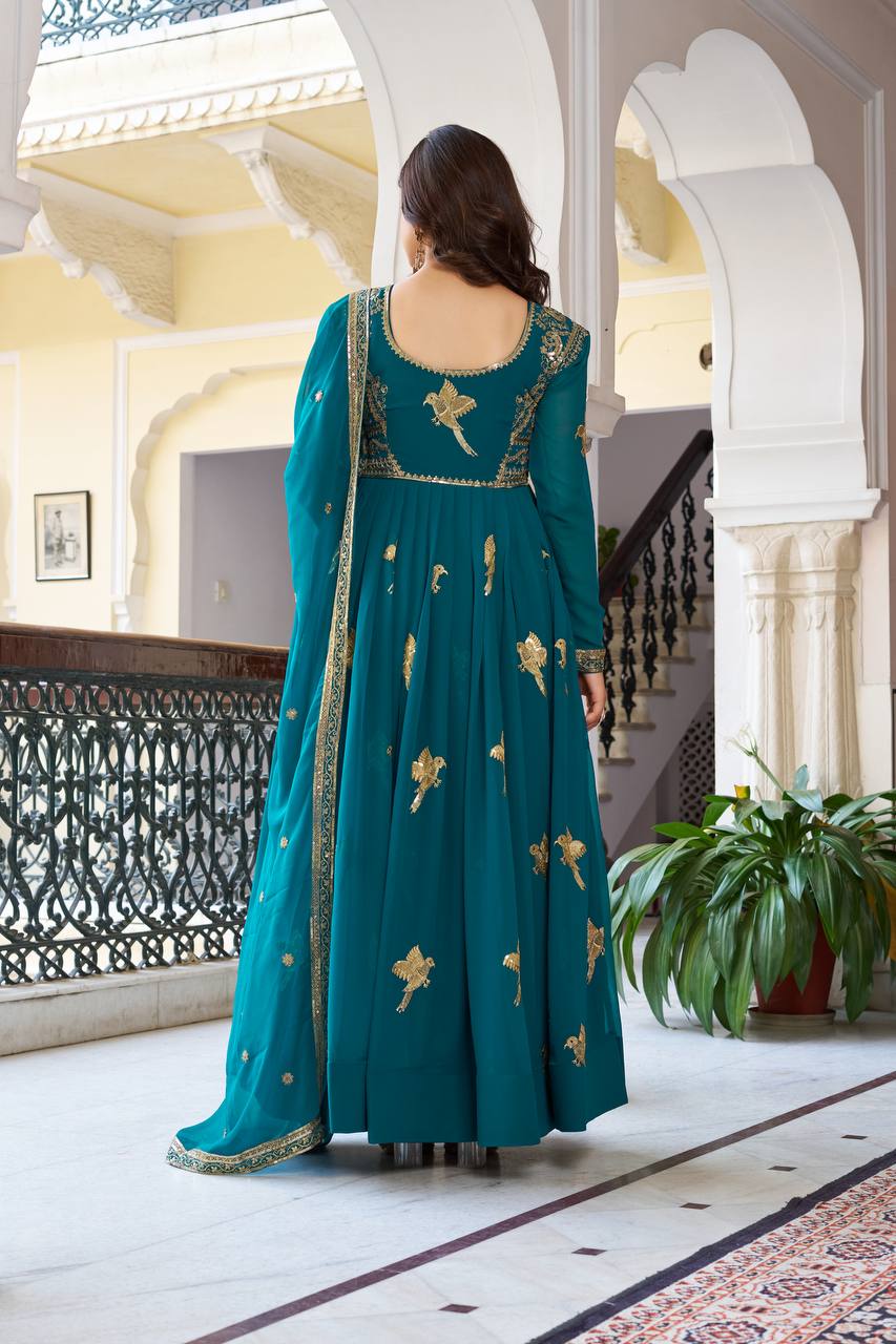 Faux Georgette Sequins Work Gown Set