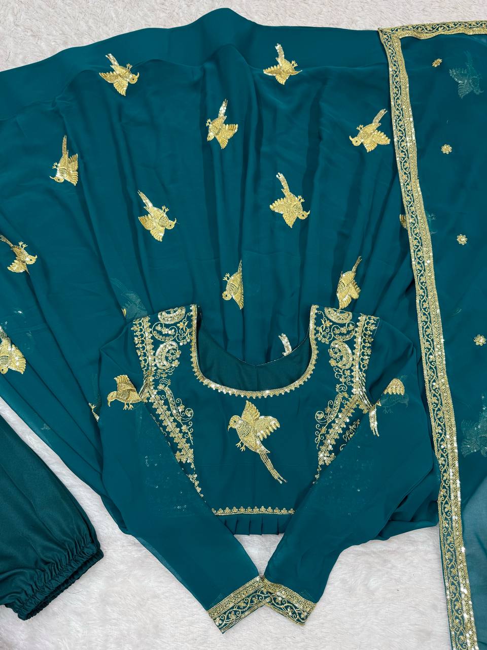 Faux Georgette Sequins Work Gown Set