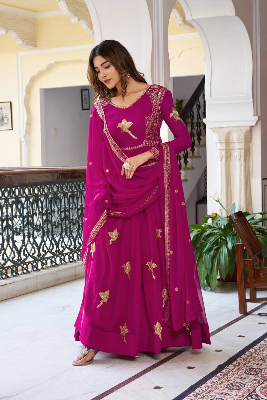 Faux Georgette Sequins Work Gown Set