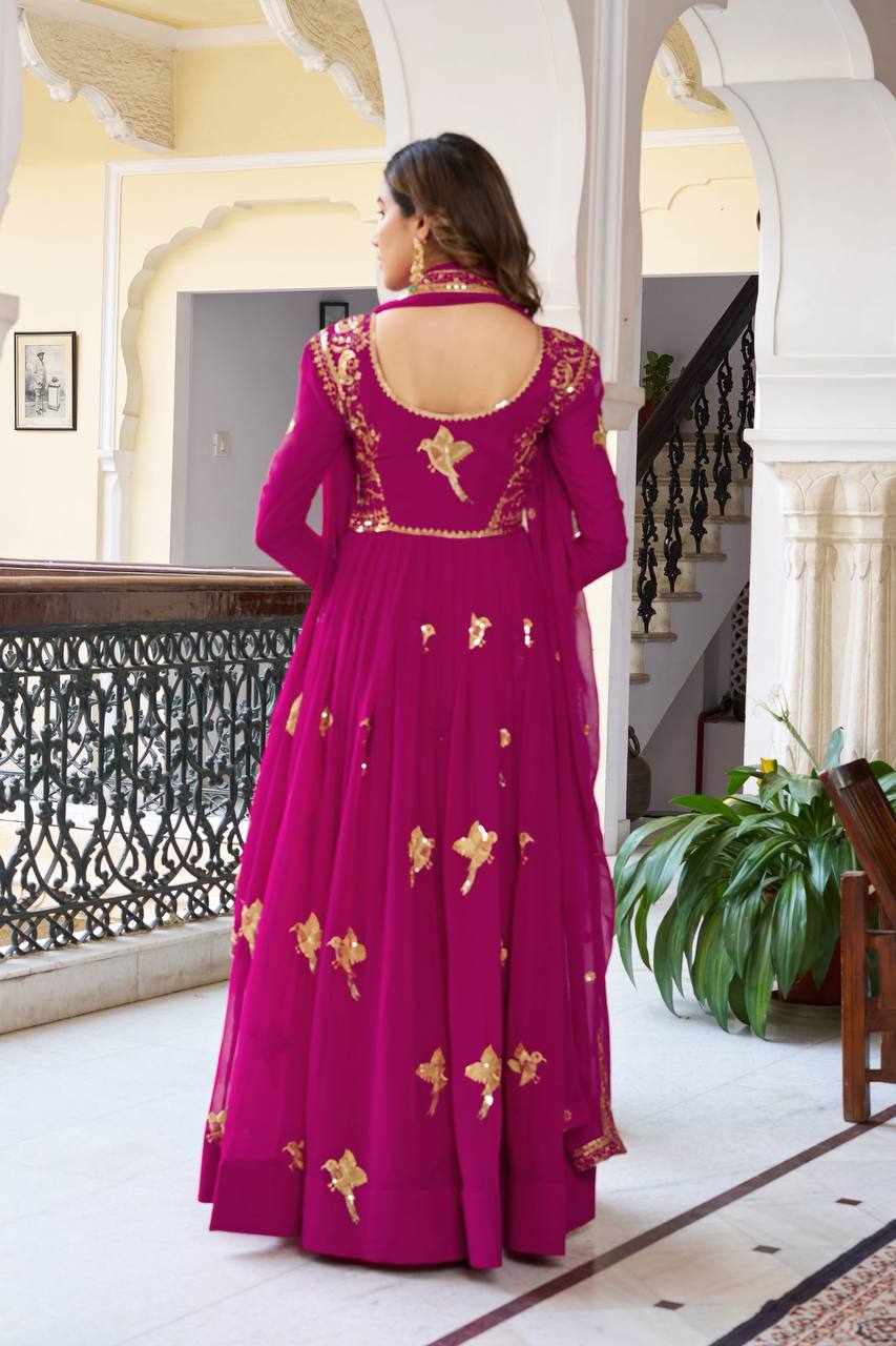 Faux Georgette Sequins Work Gown Set