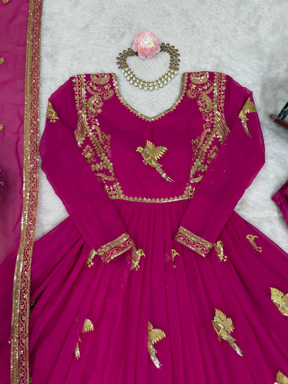 Faux Georgette Sequins Work Gown Set