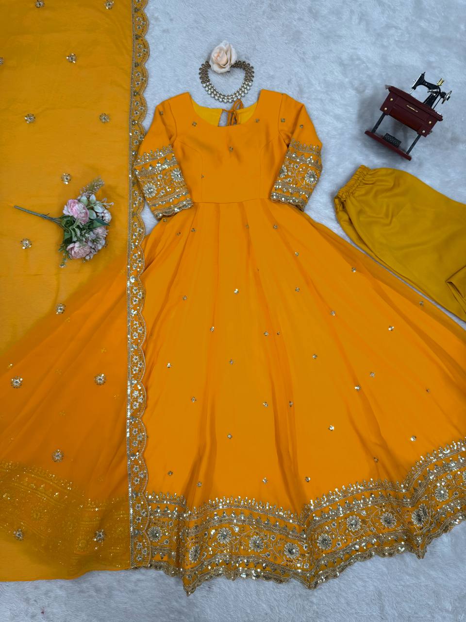 Faux Georgette Sequence Work Gown Set for Women