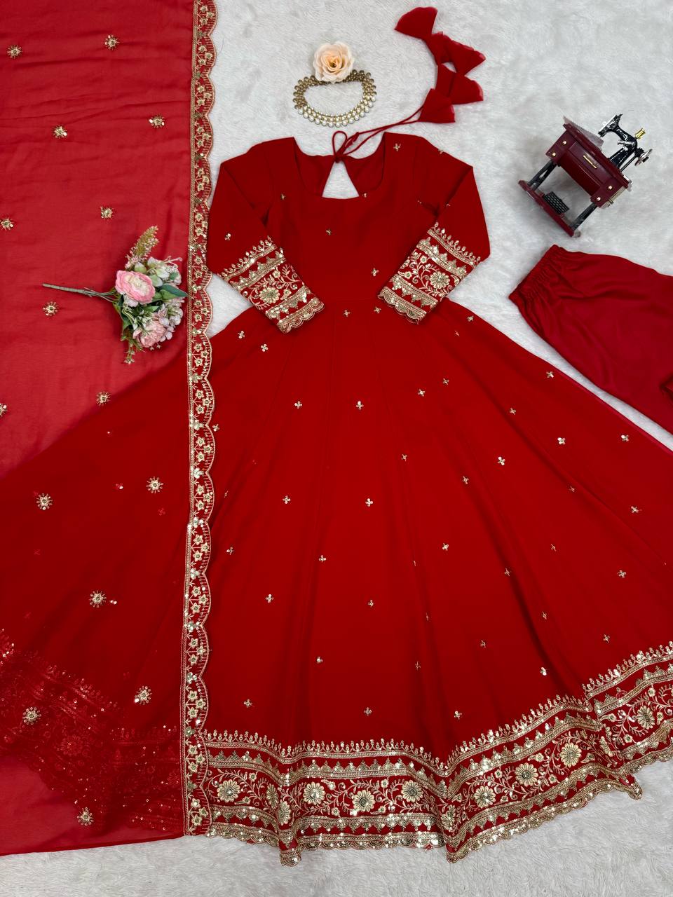 Faux Georgette Sequence Work Gown Set for Women