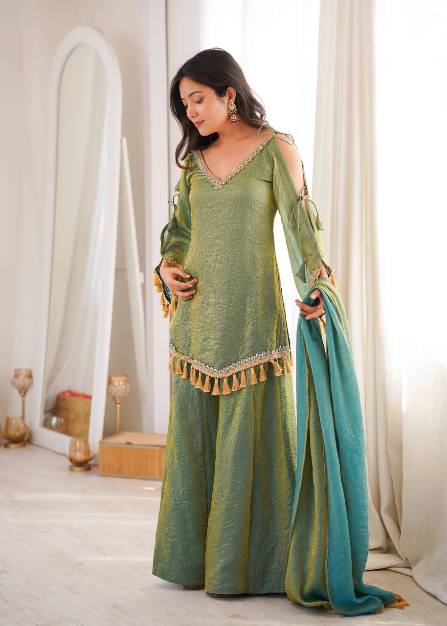 Designer 3 Piece Doremon Crush Palazzo Suit with Lace Border Dupatta