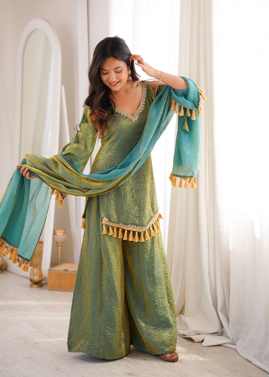 Designer 3 Piece Doremon Crush Palazzo Suit with Lace Border Dupatta
