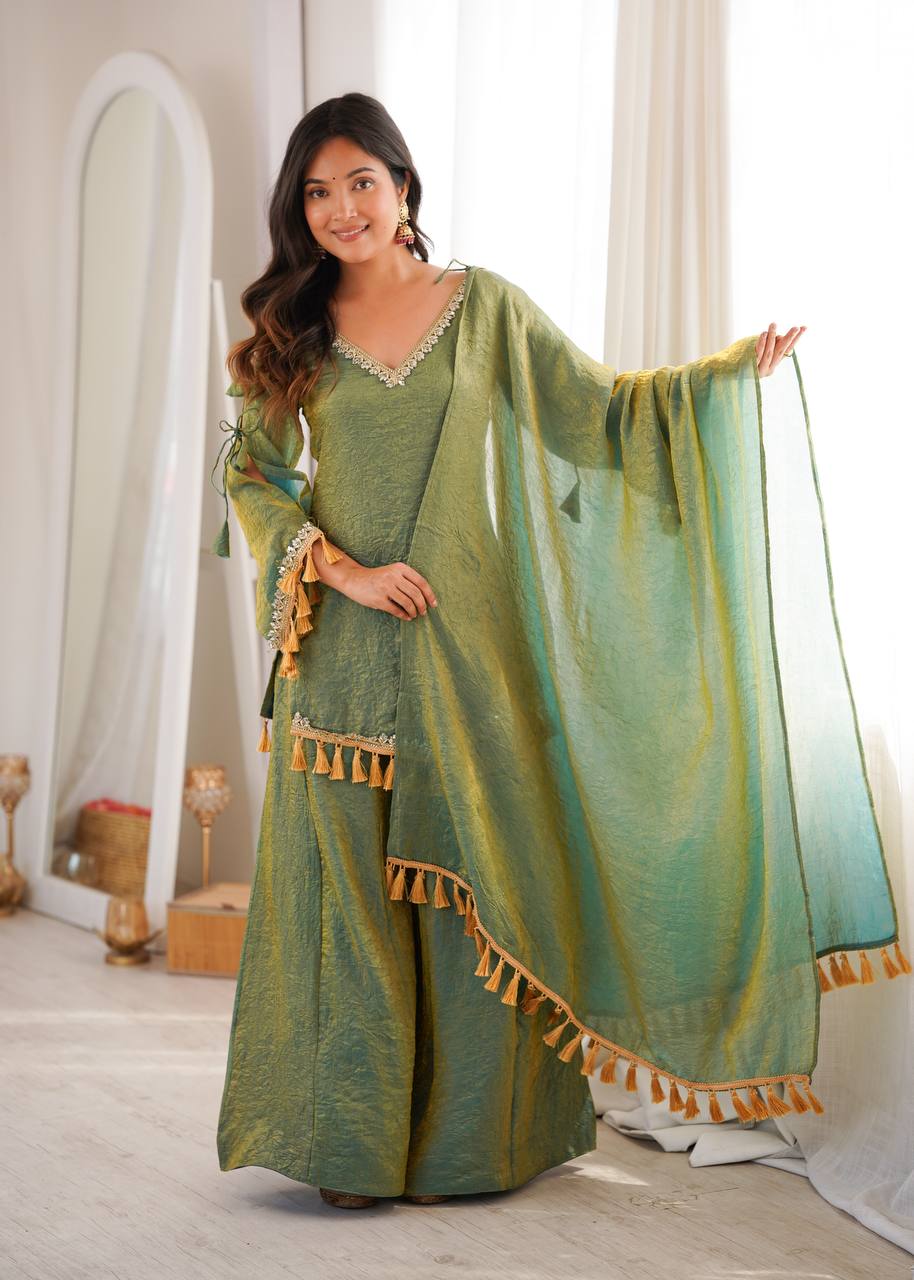 Designer 3 Piece Doremon Crush Palazzo Suit with Lace Border Dupatta