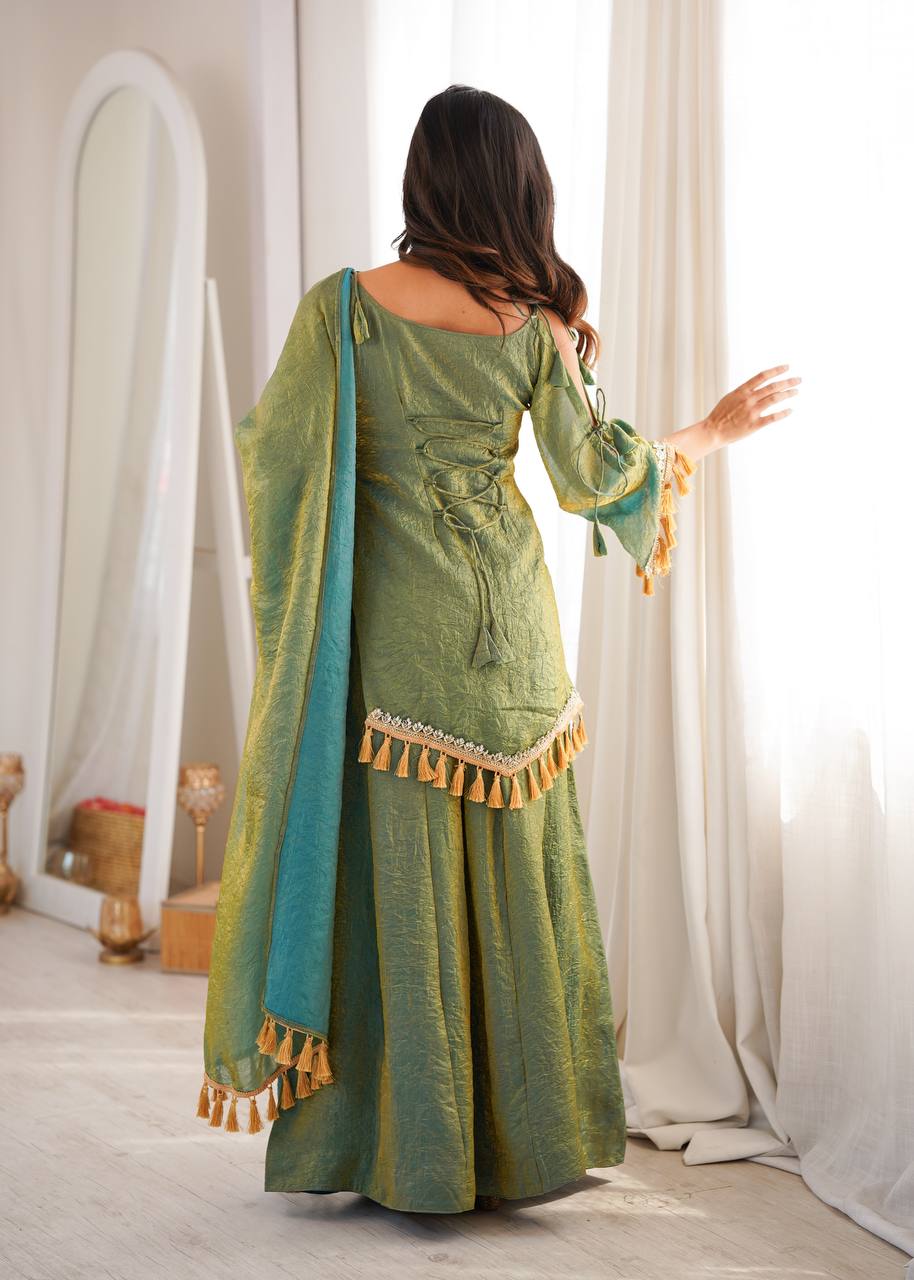 Designer 3 Piece Doremon Crush Palazzo Suit with Lace Border Dupatta