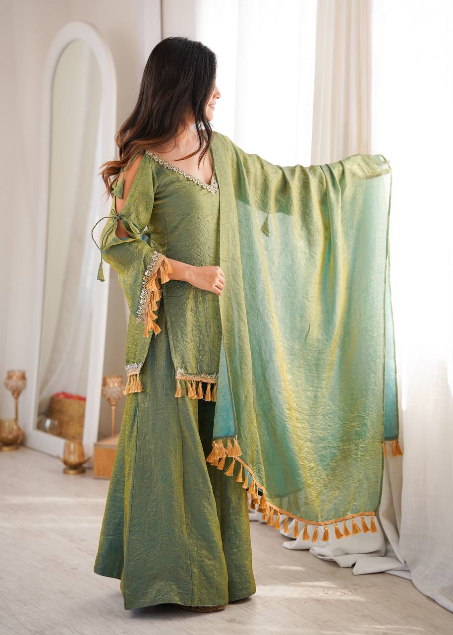 Designer 3 Piece Doremon Crush Palazzo Suit with Lace Border Dupatta