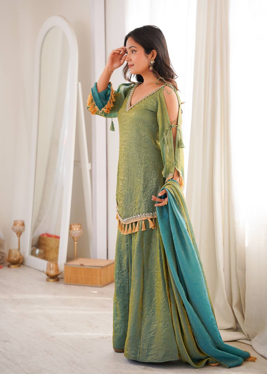 Designer 3 Piece Doremon Crush Palazzo Suit with Lace Border Dupatta