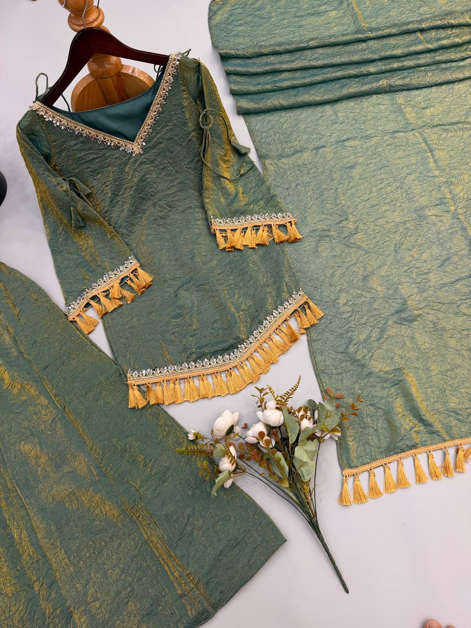 Designer 3 Piece Doremon Crush Palazzo Suit with Lace Border Dupatta