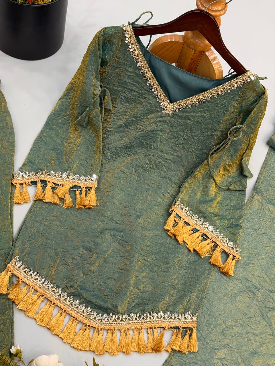 Designer 3 Piece Doremon Crush Palazzo Suit with Lace Border Dupatta