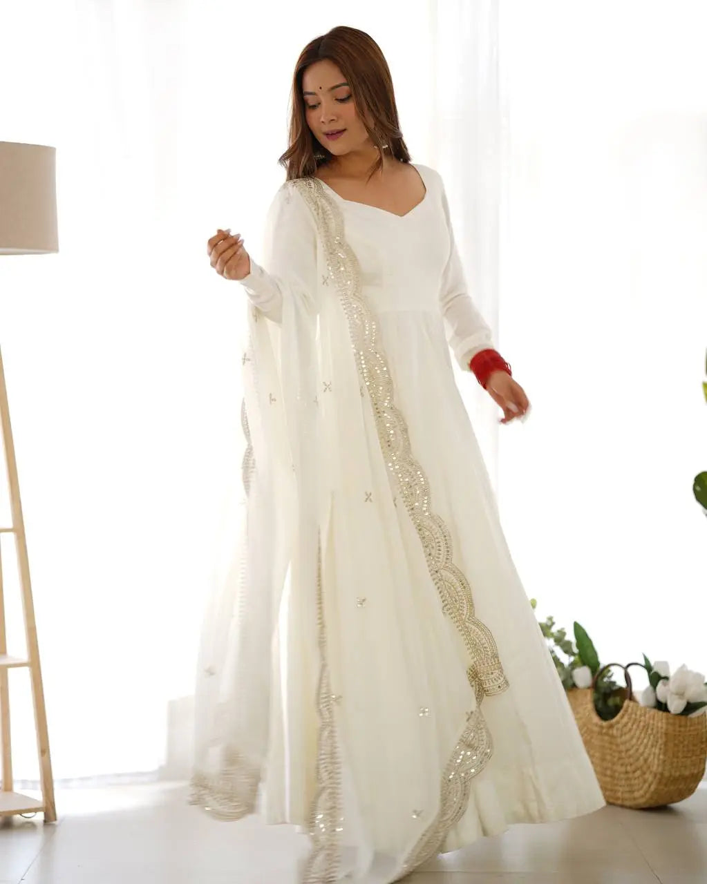 Designer Roman Silk Chanderi 16 Kali Anarkali Gown with Dupatta & Pant Set