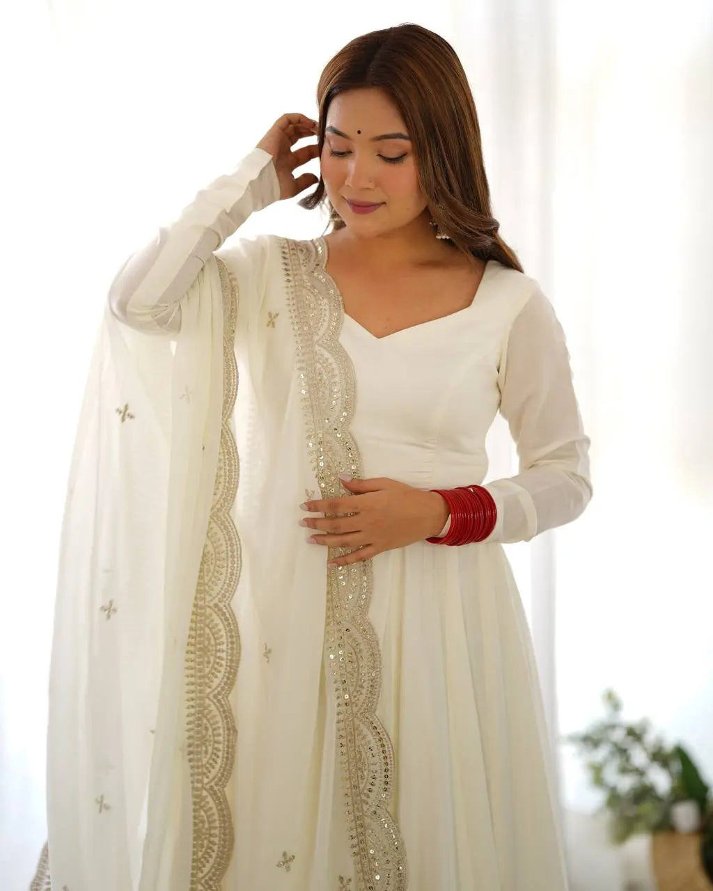 Designer Roman Silk Chanderi 16 Kali Anarkali Gown with Dupatta & Pant Set