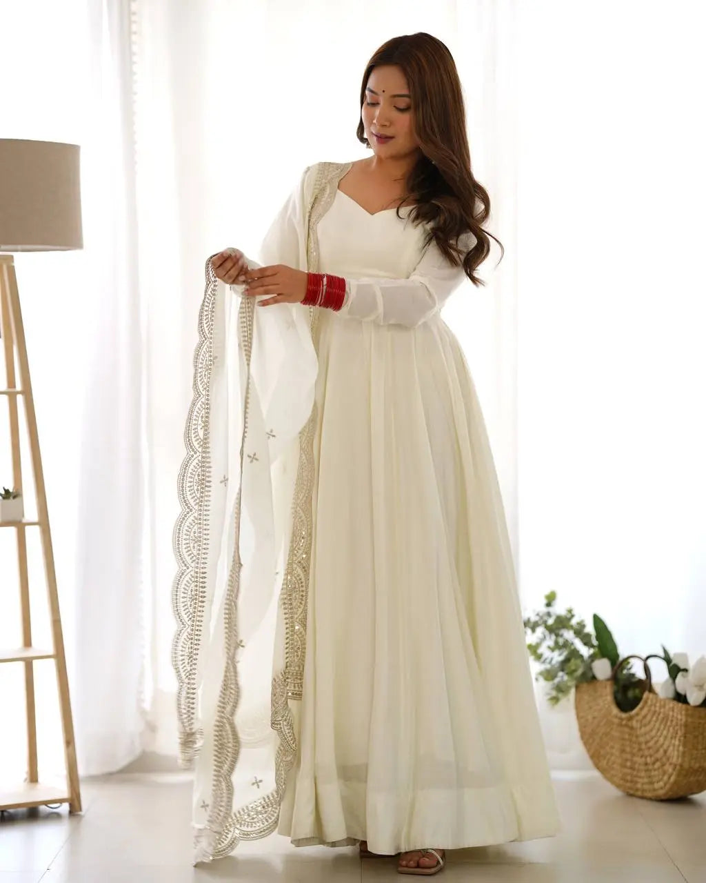 Designer Roman Silk Chanderi 16 Kali Anarkali Gown with Dupatta & Pant Set