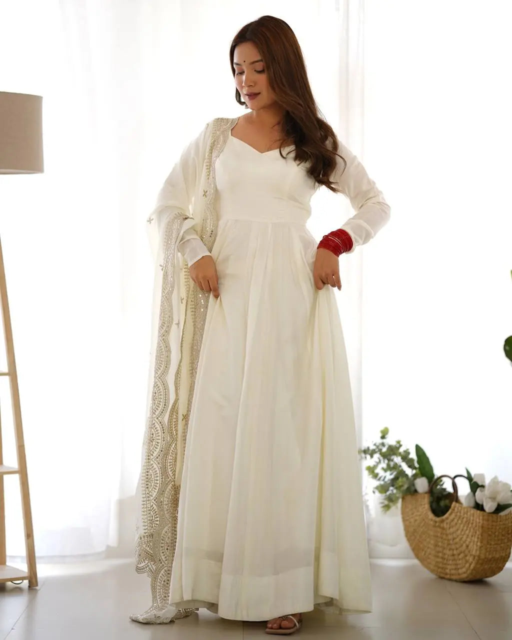 Designer Roman Silk Chanderi 16 Kali Anarkali Gown with Dupatta & Pant Set