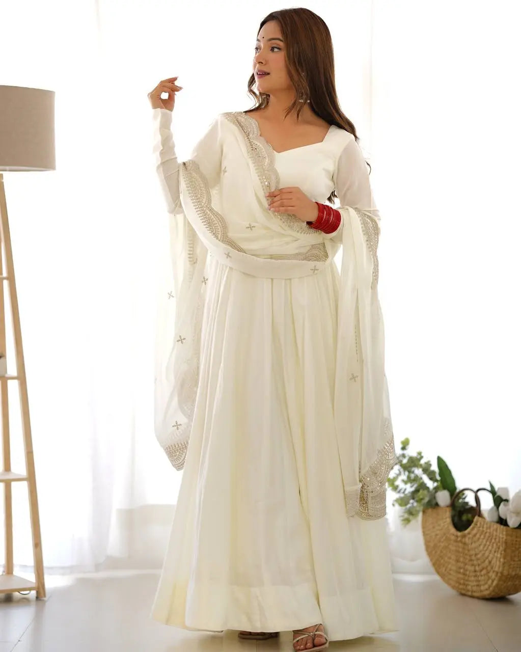 Designer Roman Silk Chanderi 16 Kali Anarkali Gown with Dupatta & Pant Set