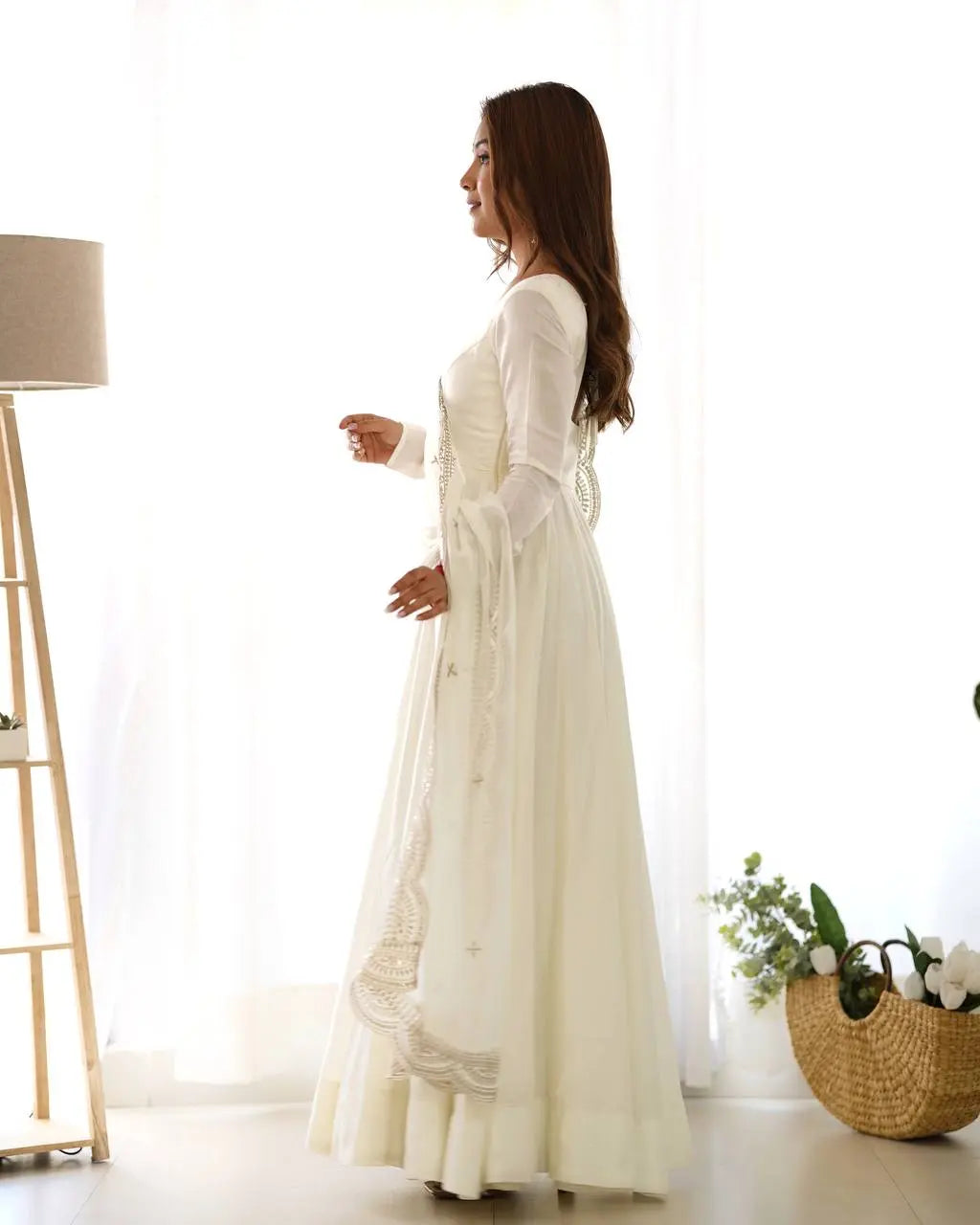 Designer Roman Silk Chanderi 16 Kali Anarkali Gown with Dupatta & Pant Set