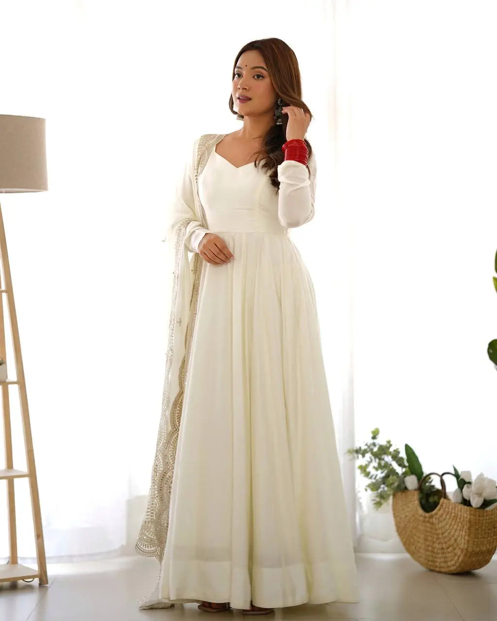Designer Roman Silk Chanderi 16 Kali Anarkali Gown with Dupatta & Pant Set