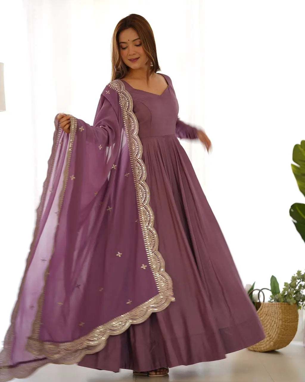 Designer Roman Silk Chanderi 16 Kali Anarkali Gown with Dupatta & Pant Set
