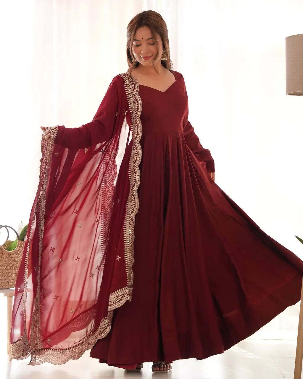 Designer Roman Silk Chanderi 16 Kali Anarkali Gown with Dupatta & Pant Set