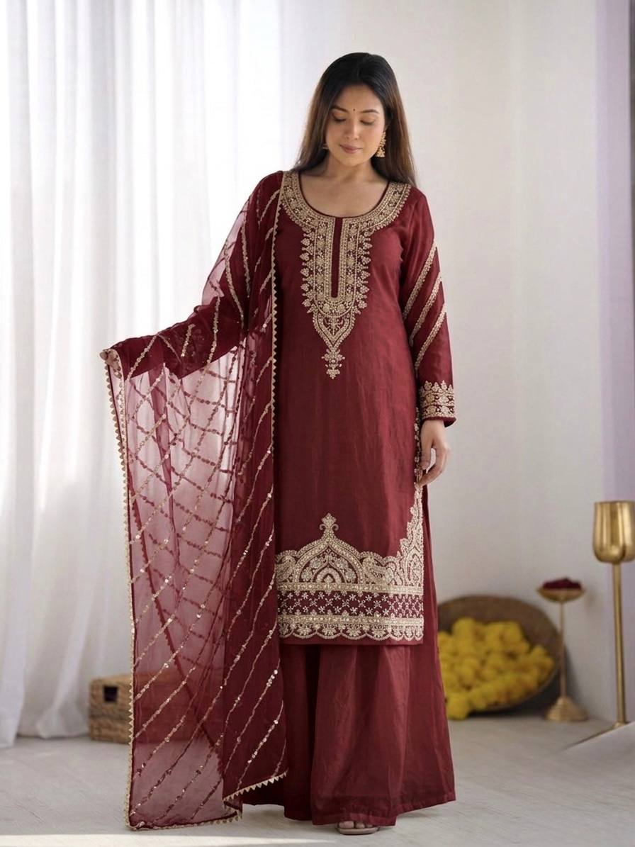 Designer Embroidered Sharara Suit