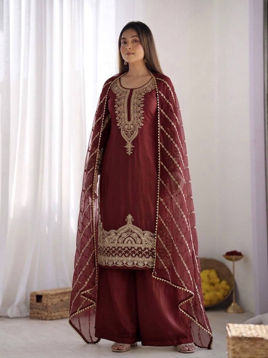 Designer Embroidered Sharara Suit