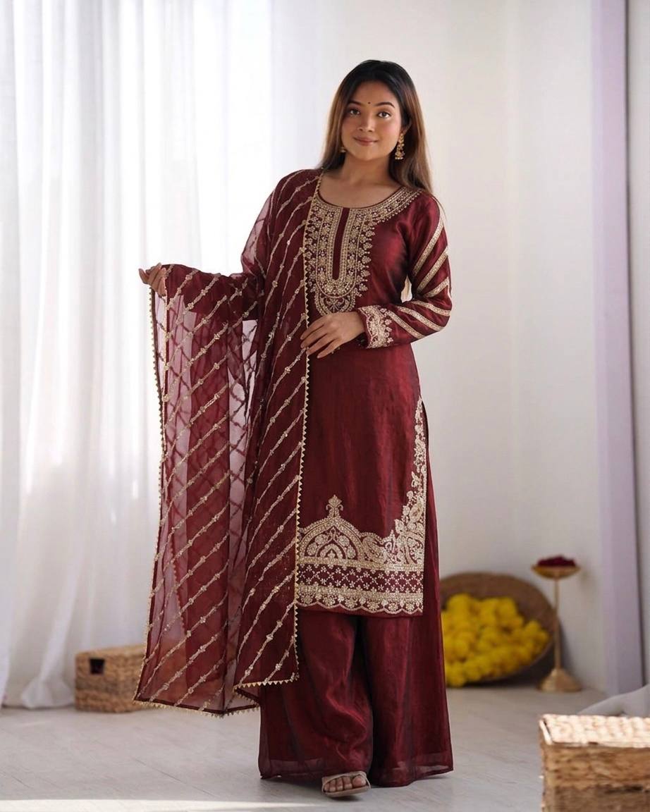 Designer Embroidered Sharara Suit