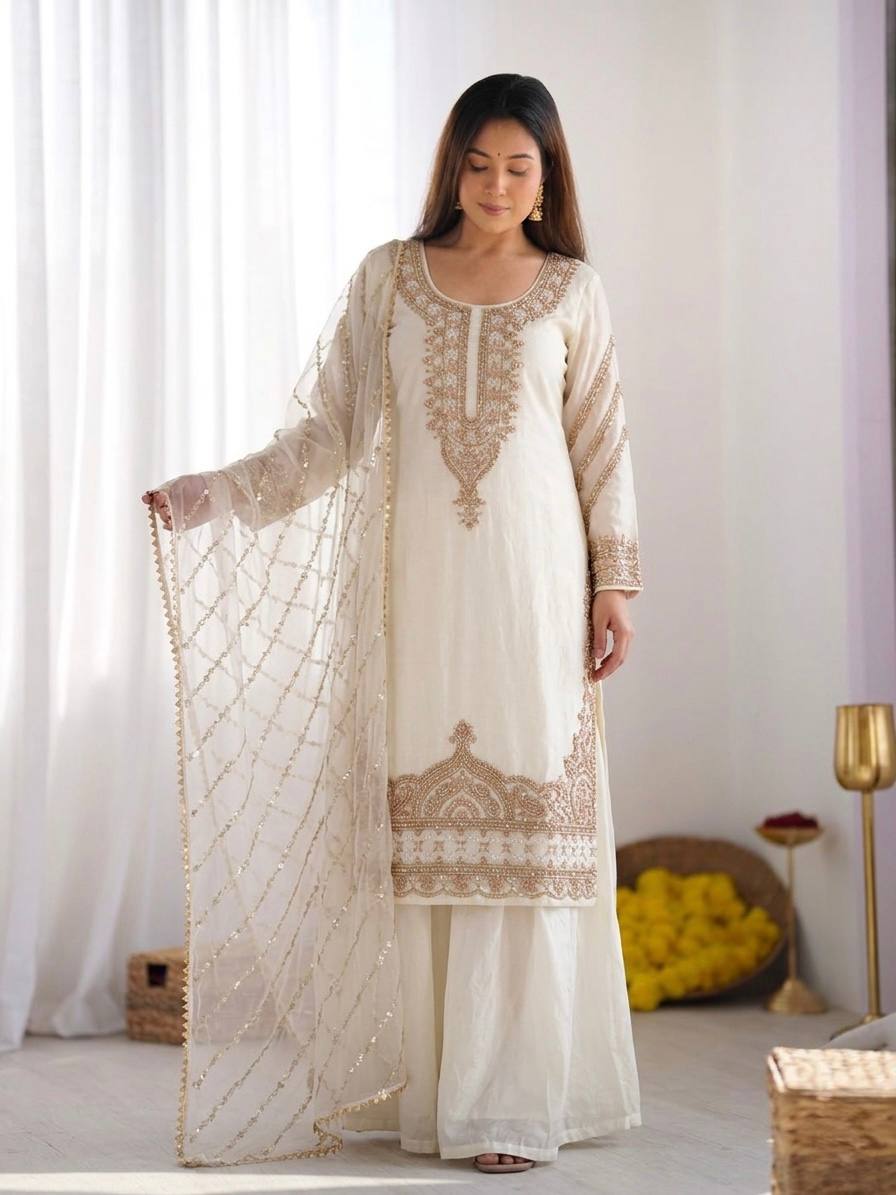 Designer Embroidered Sharara Suit