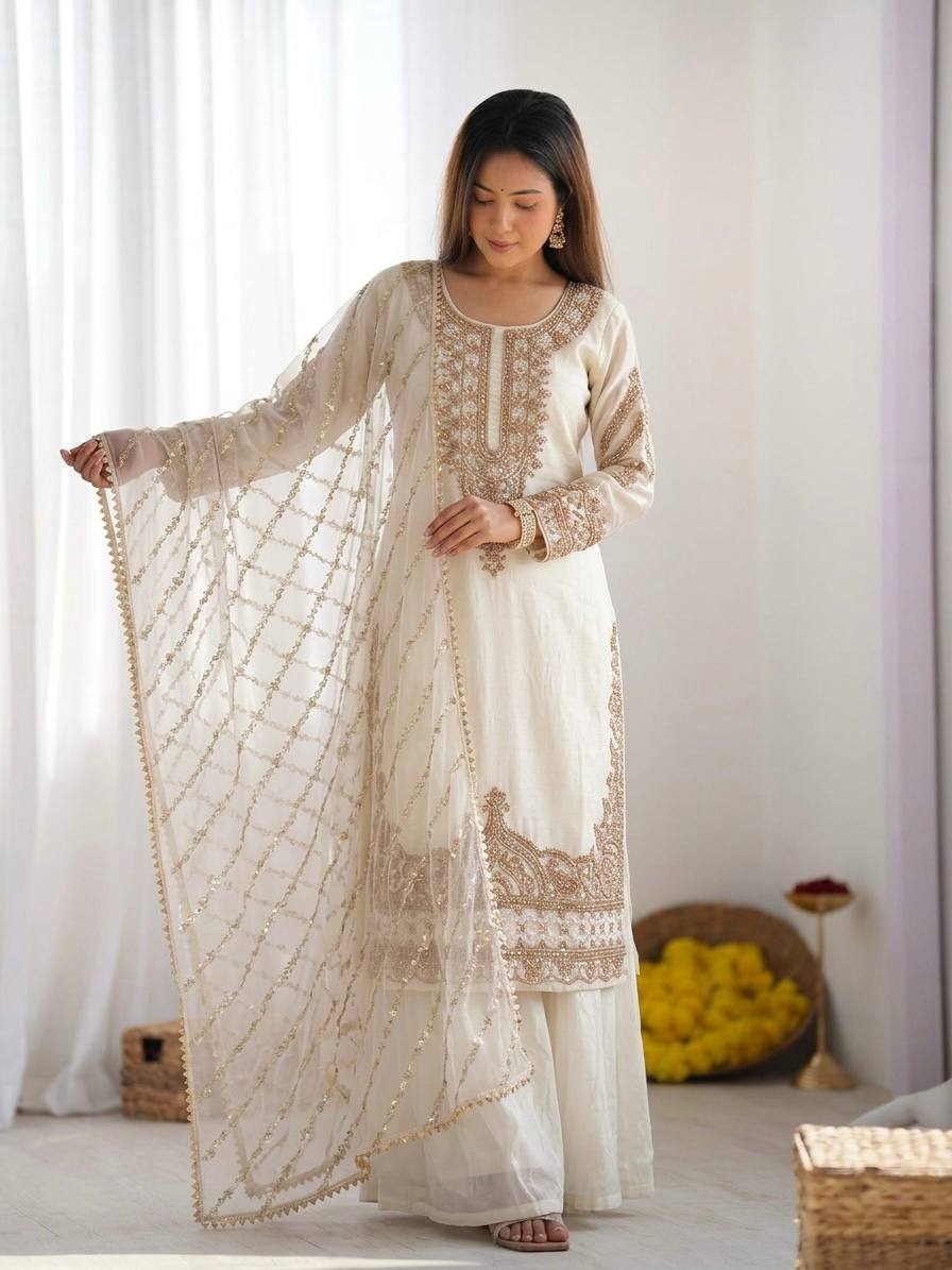 Designer Embroidered Sharara Suit