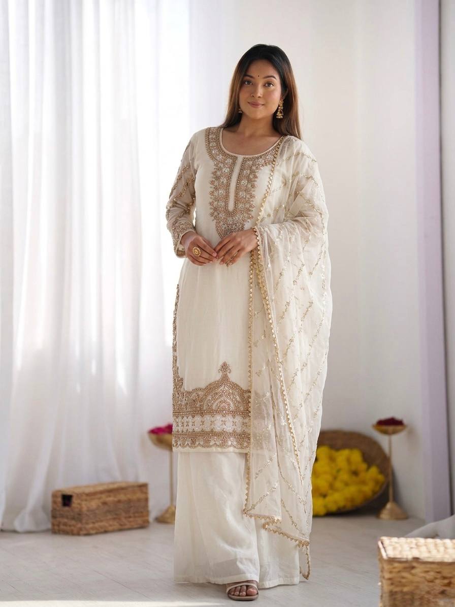 Designer Embroidered Sharara Suit