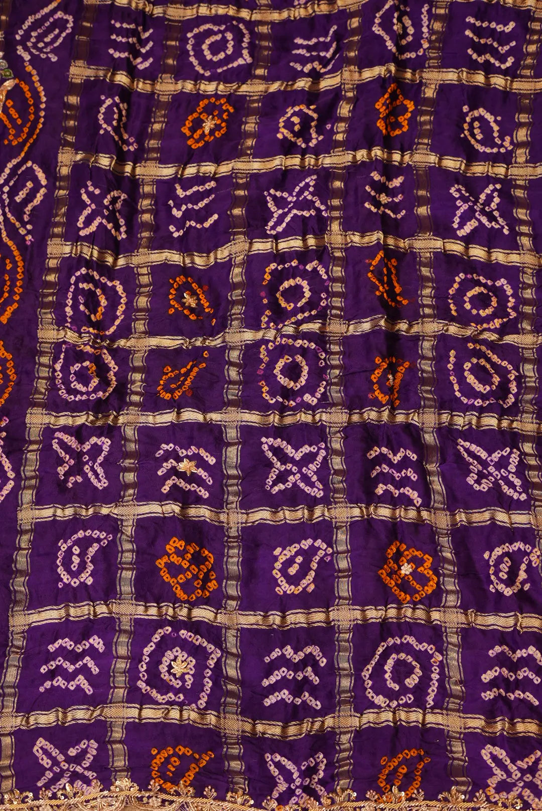 Pure Gajji Silk Hand Bandhej Ghatchola Dupatta Embalish With Cutwork Pattern Zardosi Border & Resham Handwork