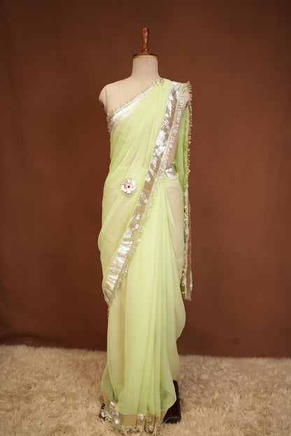 TRADITIONAL RAJASTHANI KACHI GOTA WORK SAREE WITH BUTI AND MONOTONE WORK (WITH BLOUSE) ##SR625