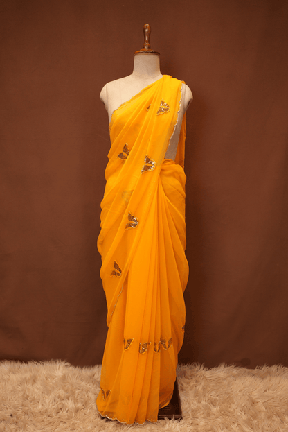 GEORGETTE FABRIC BUTTERFLY DESIGN & CUTWORK BORDER SAREE (WITH BLOUSE) ##SR623