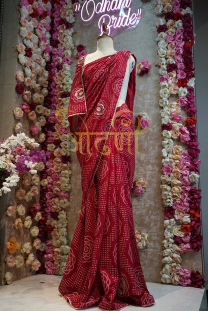 RAJASTHANI BANDHANI SAREE WITH GOTAPATTI WORK ##SR028