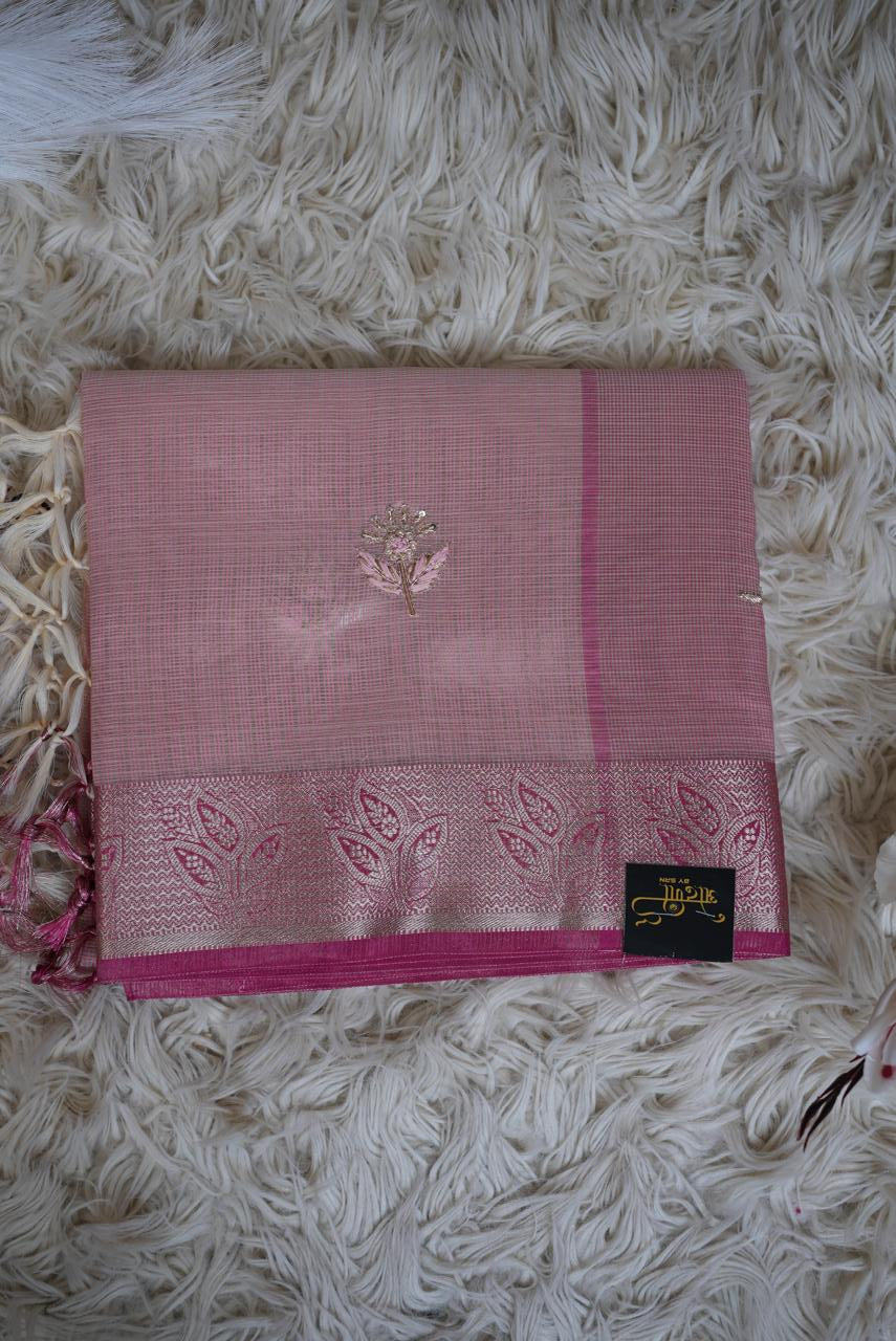 Pure Cotton Doriya Saree with Banarasi Border & Handwork Buti