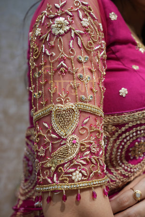 Handwork Blouse with Peacock Pattern and Heavy Sleeves. ##HB031\
