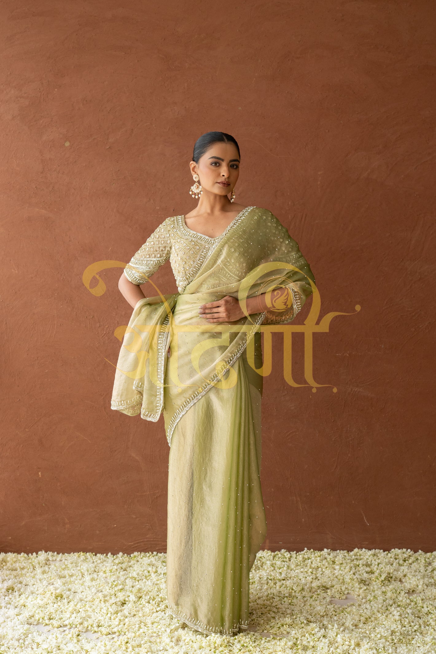 GOLDEN TISSUE SILK SAREE WITH HEAVEY BEATS WORK STITCH BLOUSE SAREE ##SR0283