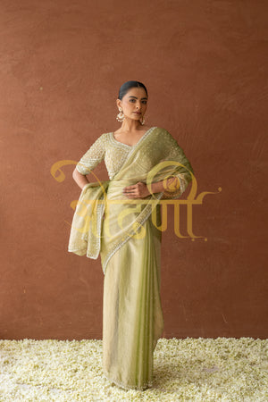 GOLDEN TISSUE SILK SAREE WITH HEAVEY BEATS WORK STITCH BLOUSE SAREE ##SR0283