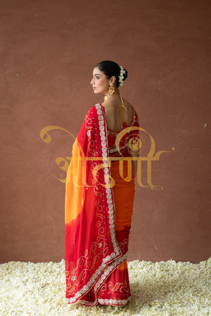 RAJSTHANI TRADITIONAL PILA CHUNRI HANDWORK SAREE (WITH BLOUSE) ##SR0271