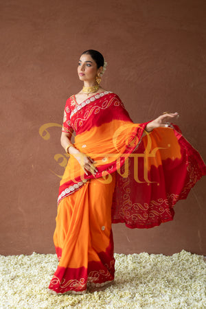 RAJSTHANI TRADITIONAL PILA CHUNRI HANDWORK SAREE (WITH BLOUSE) ##SR0271