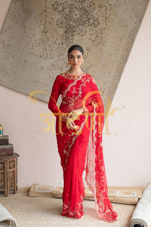 AARI TARI VINTAGE WORK ROPYAL RAJPUTI SAREE ON PURE CHIFFON FABRIC WITH BLOUSE ##SR0274