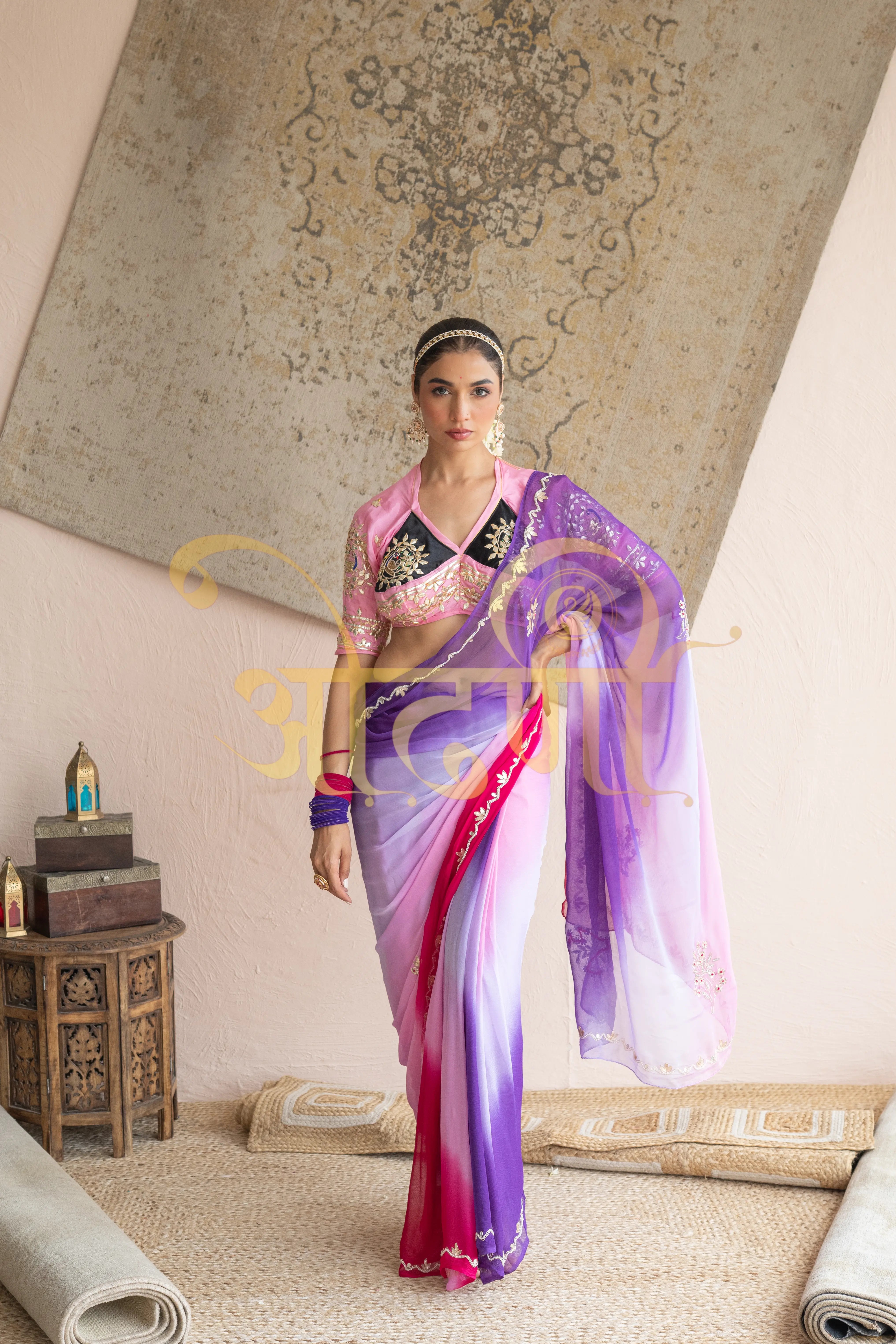 Pure Chiffon Saree with Gota Patti Work & Angi Blouse (PRE-BOOKING ITEM)