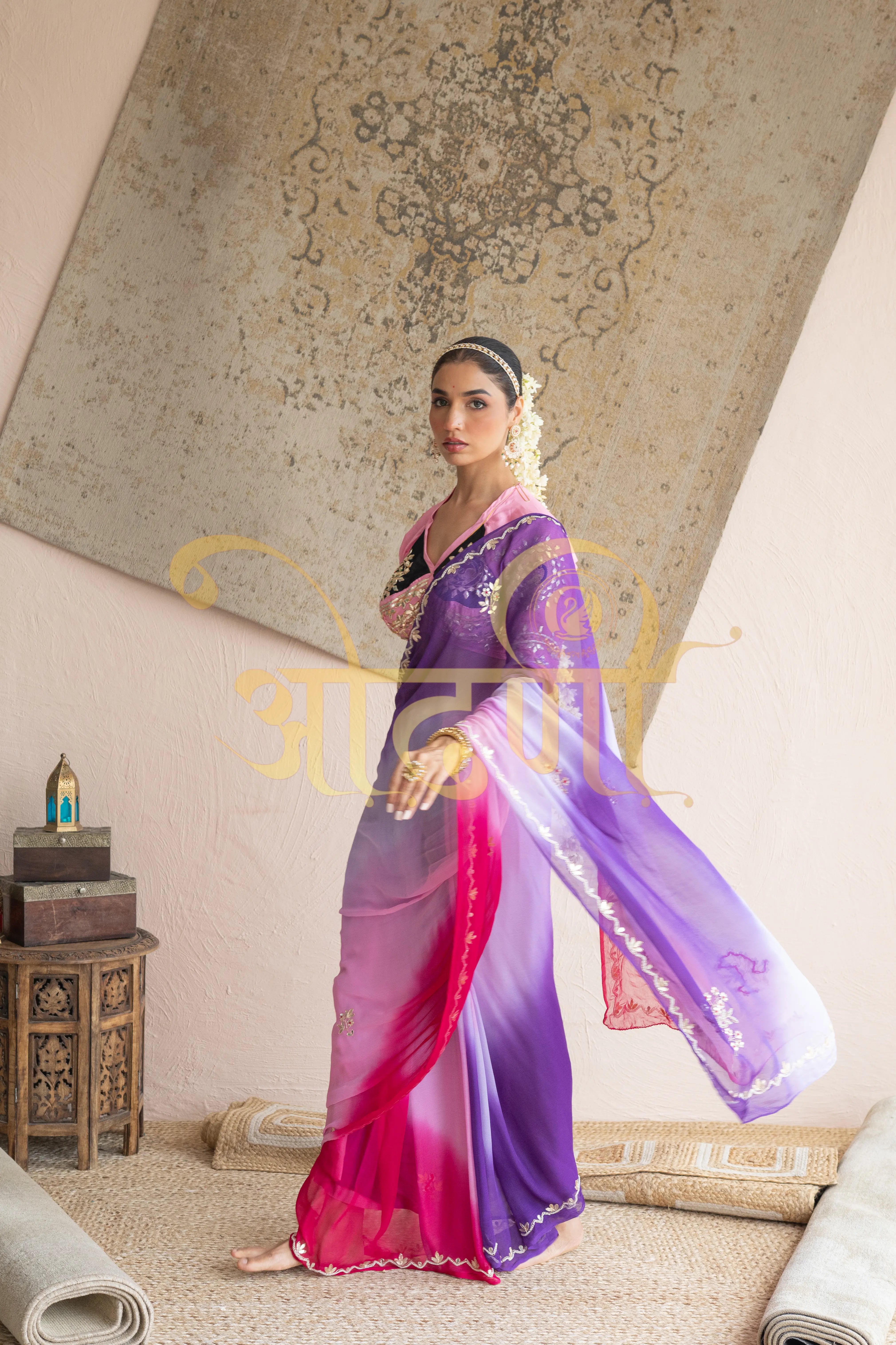 Pure Chiffon Saree with Gota Patti Work & Angi Blouse (PRE-BOOKING ITEM)