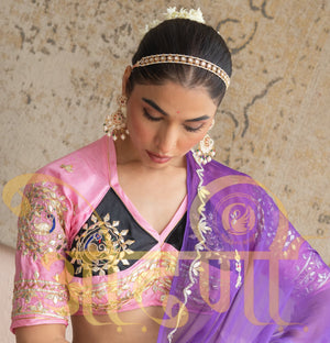 RAJASTHANI AANGI BLOUSEWITH PEACOCK DESIGN AND  KACHI GOTA PATTI HANDWORK  ##HB042