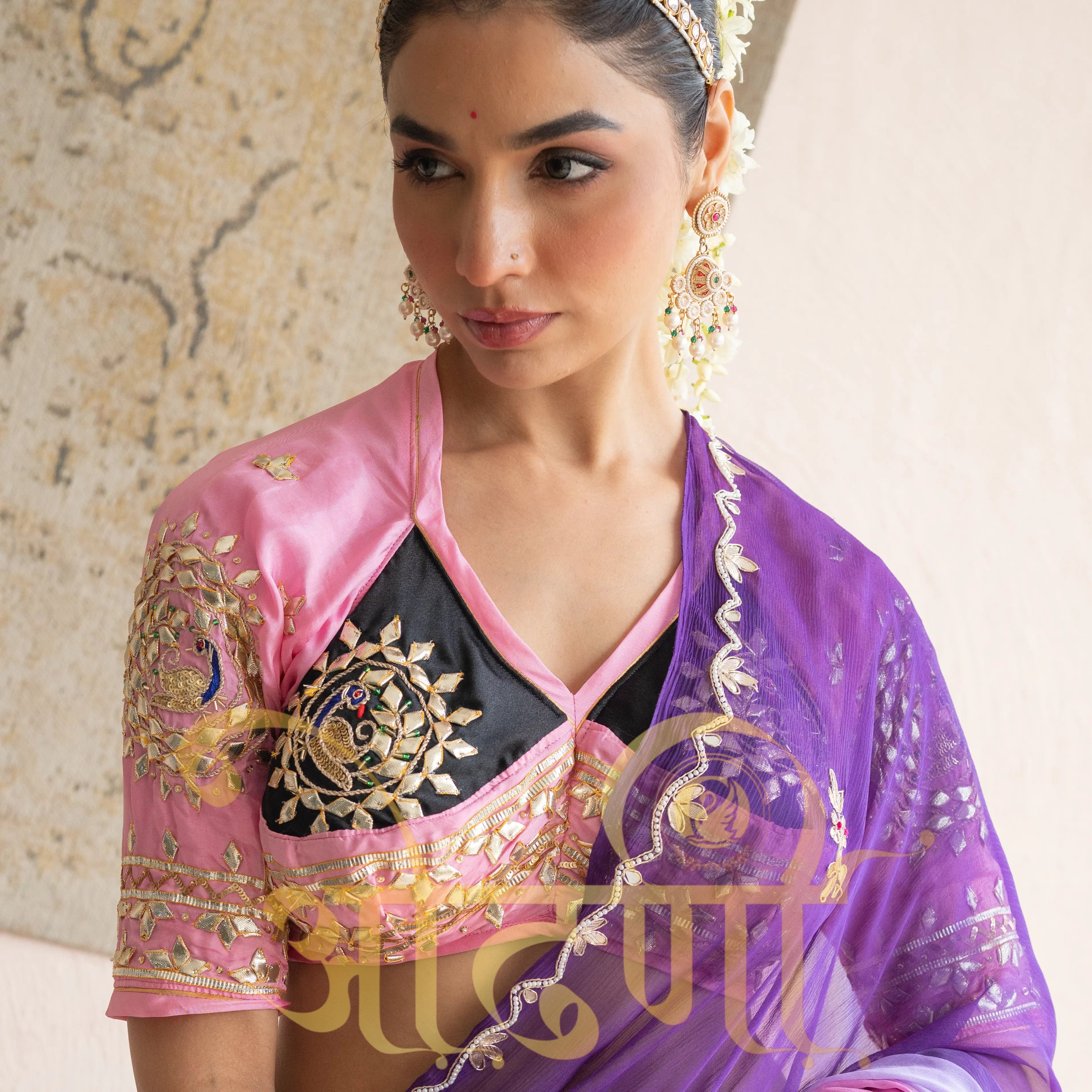 Pure Chiffon Saree with Gota Patti Work & Angi Blouse (PRE-BOOKING ITEM)