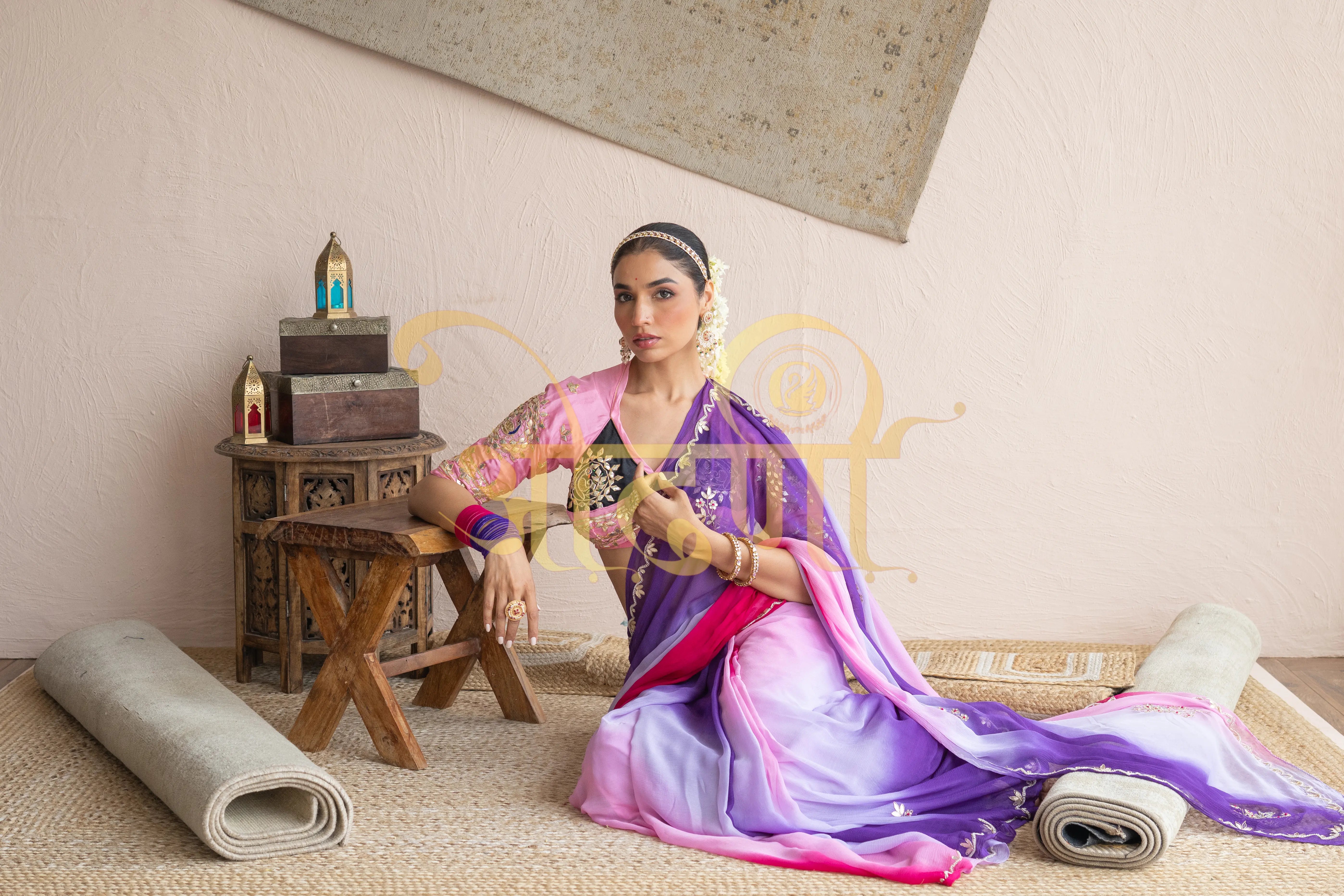 Pure Chiffon Saree with Gota Patti Work & Angi Blouse (PRE-BOOKING ITEM)