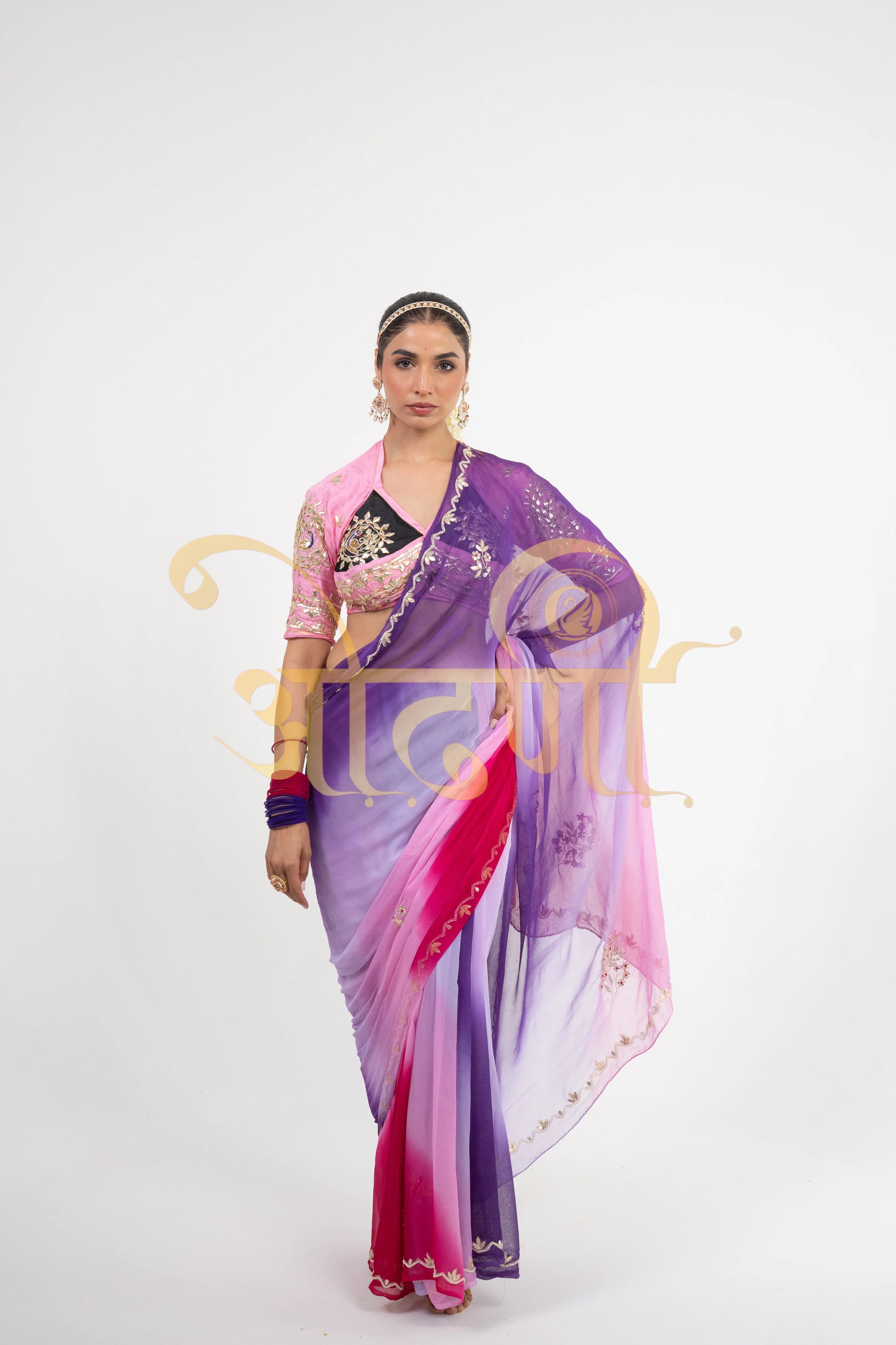 Pure Chiffon Saree with Gota Patti Work & Angi Blouse (PRE-BOOKING ITEM)