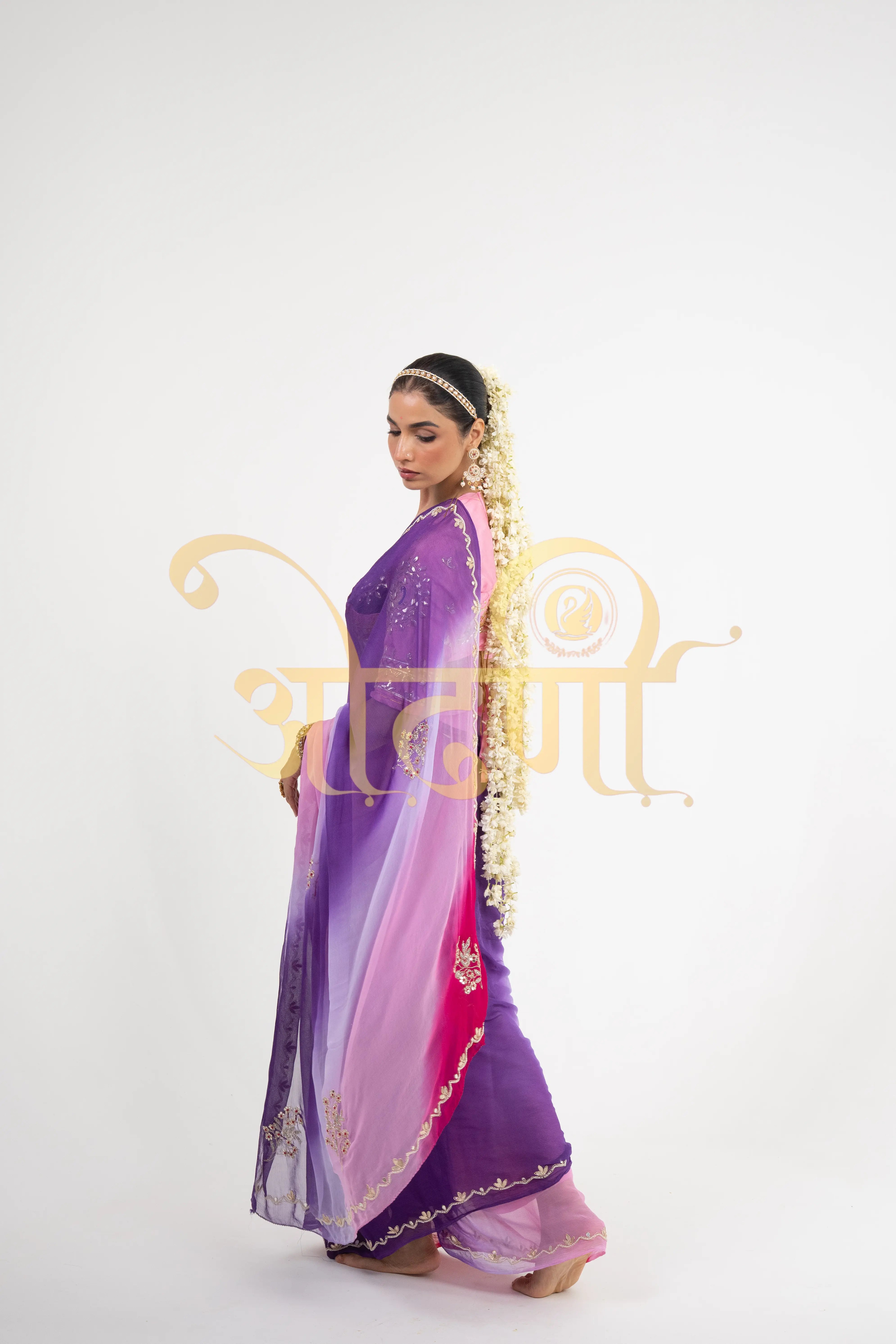 Pure Chiffon Saree with Gota Patti Work & Angi Blouse (PRE-BOOKING ITEM)