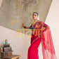 PURE CHIFFON AARI TARI WORK SAREE WITH CONTRAST GREEN BLOUSE ##SR0333