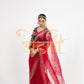 PURE CHIFFON AARI TARI WORK SAREE WITH CONTRAST GREEN BLOUSE ##SR0333